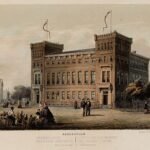 Tekening Willem Hekking van het voormalige Zeemanshuis Amsterdam op Kadijksplein (geschat 1858)