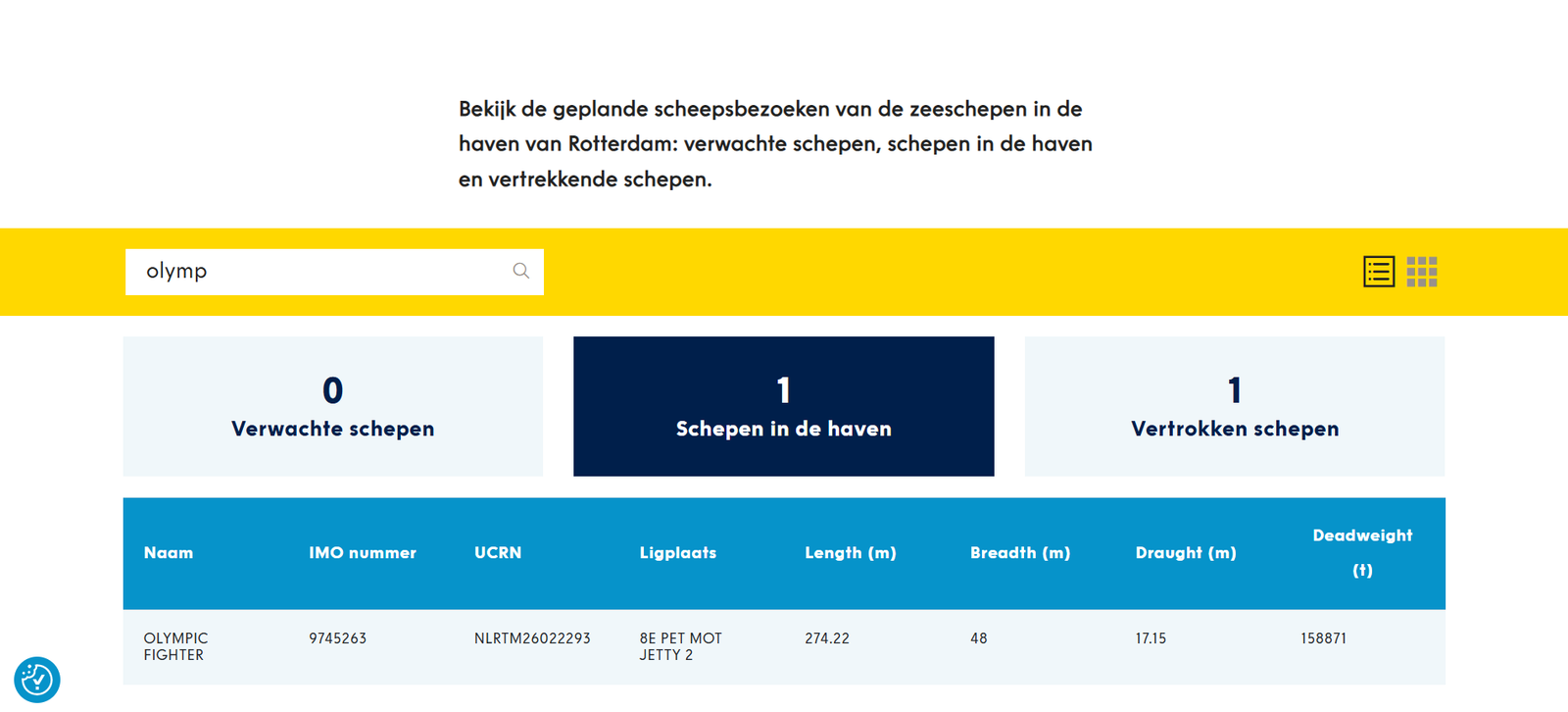 Havendata: Port Of Rotterdam maakt melding van ruwe olie ship aan de Maasvlakte Olie Terminal